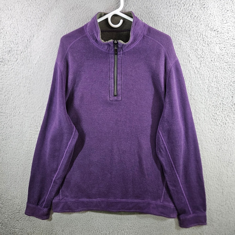 Tommy Bahama Mens Purple Cotton Tencel Quarter Zip Pullover Sweater Large